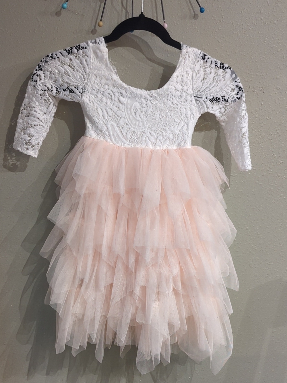 2 Bunnies Kids Lace & Tulle Layered Dress in Blush White Lace Size 3T Wedding